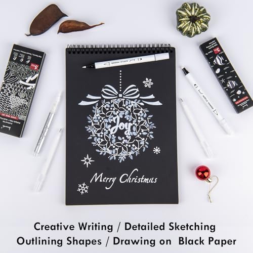 Brusarth White Pens Set, White Gel Pens, Dual-Tip Acrylic Paint Pen