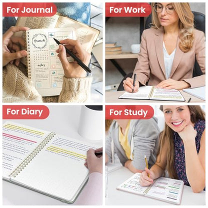 Taja Grid Spiral Notebook for Work, 5.7"x7.9" Spiral Dotted Grid Journal - color: B-Pink, style: b-Dotted