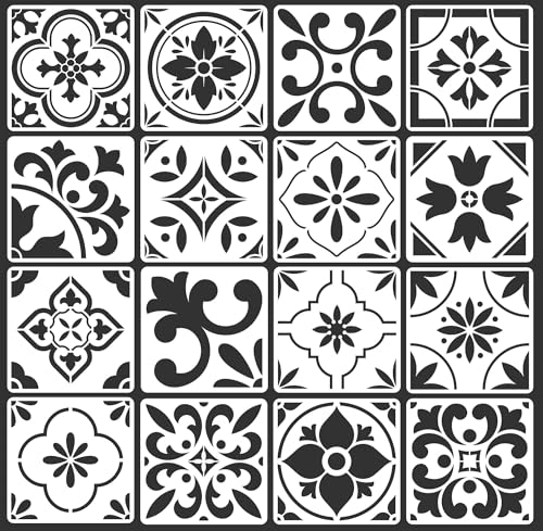 16 Pack Talavera Spanish Tile Stencils for Painting Floors & Walls - 6x6 - size: 6 X 6 Inch