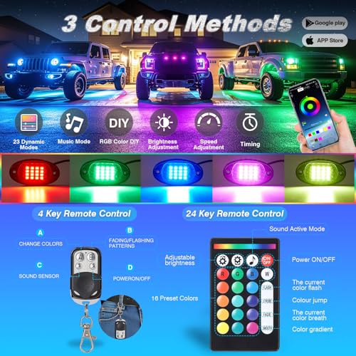12Pods RGB LED Rock Lights Multicolor Underglow Accent Light Kit 12V - size: 12Pods