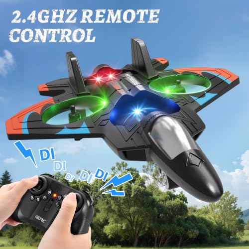 4DRC V32 Foam RC Airplane Drone with 3 Batteries, 60 Mins Long Flight RC Plane Helicopter Fighter Jet for Kids Adults 8-16, 360° Flip Stunt RC Airplane Helicopter, Toy Gift for Boys Beginners - color: Orange-3 Batteries