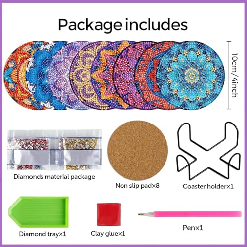 Leatrice 8pcs Mandala Diamond Art Coasters Diamond Painting Kits for Adults - color: AB mandala