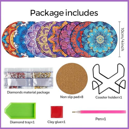 Leatrice 8pcs Mandala Diamond Art Coasters Diamond Painting Kits for Adults - color: AB mandala