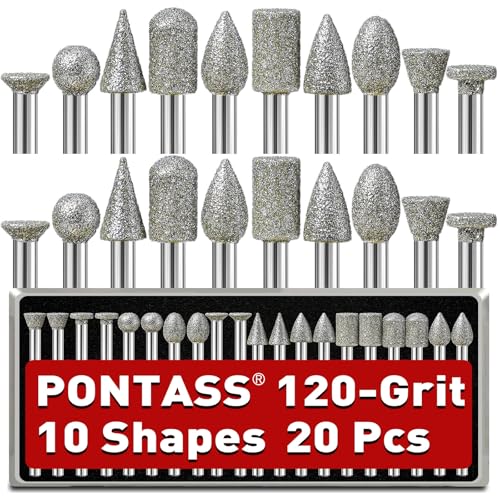 20PCS 120Grit Diamond Grinder Bit Compatible with Dremel Tool - size: 120 Grit 20 Pcs 10 Shapes