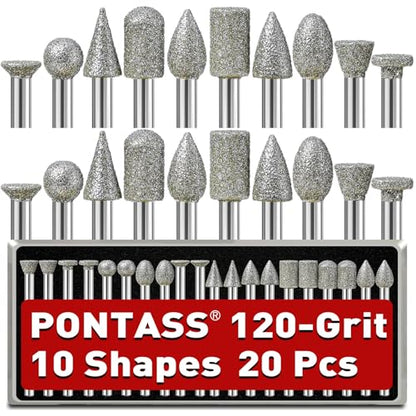 20PCS 120Grit Diamond Grinder Bit Compatible with Dremel Tool - size: 120 Grit 20 Pcs 10 Shapes