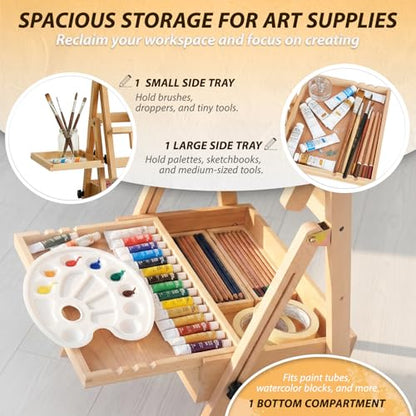 Beech Wood H-Frame Painting Easel Stand,Flat & Upright Adjustable Art Easel - color: Organic Natural