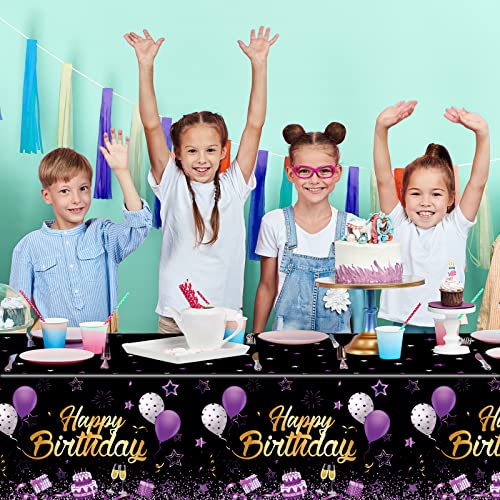 Breling 3 Pack Happy Birthday Tablecloths Decoration, Black Purple - color: Black Purple