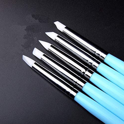 5 pcs/Set Soft Pottery Clay Tool Silicone & Stainless Steel Two Head Sculpting Polymer Modelling Shaper Art Tools Blue - size: 15cm