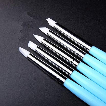 5 pcs/Set Soft Pottery Clay Tool Silicone & Stainless Steel Two Head Sculpting Polymer Modelling Shaper Art Tools Blue - size: 15cm