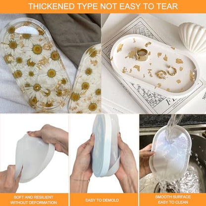 3 Pcs Oval Thickened Silicone Resin Tray Molds for DIY Trinket Storage