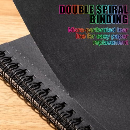 Black Sketch Pad 7.6 × 10 in, 30 Sheets, Spiral Bound Black Sketchbook - size: 7.6×10 Inch (1 pack)