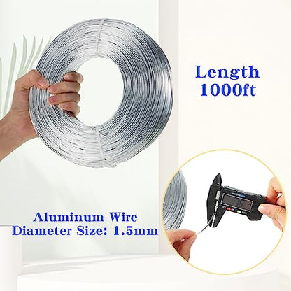 Tecunite 1 Roll Aluminum Wire Silver Craft Wire for Sculpting 1000ft 1.5 mm