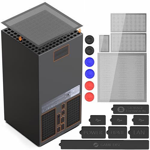 Dust Filter for Xbox Series X Console- 8 Silicone Plugs and 4 PVC Meshs Set, Anti-Dust Vent Cover Dustproof Case X-Series X Accessories with 6 Thump Grip Caps for Xbox Controllers - color: Black