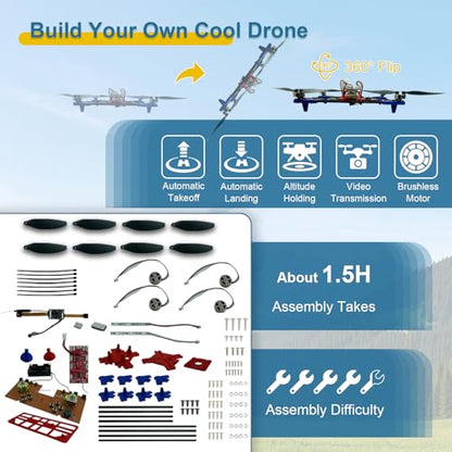 Quadrotor Drone DIY Kit: A Unique STEM Project with Brushless Motor, Optical Flow Hovering, One-Click Takeoff and Landing, and 360° Flip for DIY Enthusiasts to Learn Drone Basics