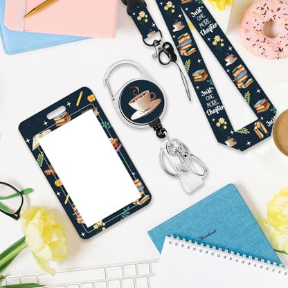 Book Lover Lanyards for ID Badge, ID Badge Holder with Retractable Reel - color: Reading
