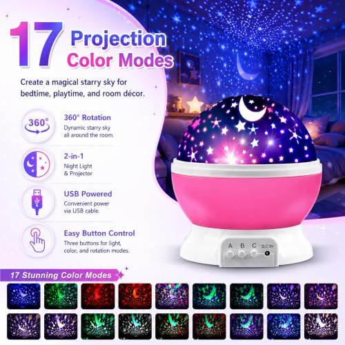 MOKOQI Star Projector Night Lights for Kids | Girls Night Light Projector - color: Pink