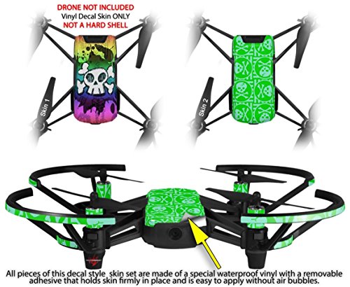 Skin Decal Wrap 2 Pack Compatible with DJI Ryze Tello Cartoon Skull Rainbow Drone NOT Included