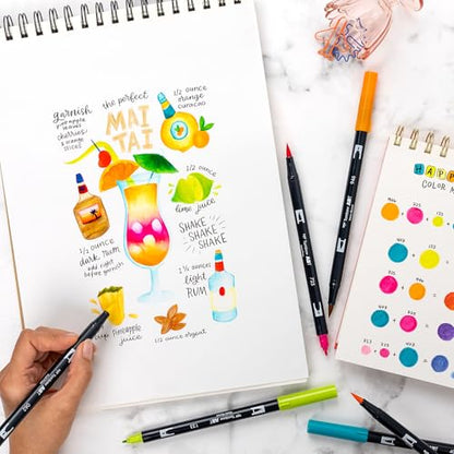 Tombow 56243 Dual Brush Pen Art Markers, Happy Hour, 6-Pack. Brush/Fine Tip