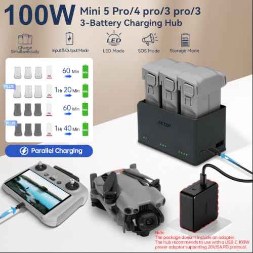 LKTOP 100W Mini 5 Pro Battery Charging Hub for DJI Mini 5 Pro/4 Pro/3 Pro/3