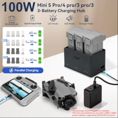 LKTOP 100W Mini 5 Pro Battery Charging Hub for DJI Mini 5 Pro/4 Pro/3 Pro/3
