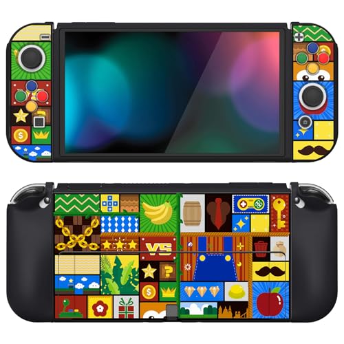 PlayVital ZealProtect Soft Protective Case for Nintendo Switch OLED, Flexible Protector Joycon Grip Cover for Nintendo Switch OLED with Thumb Grips & ABXY Direction Button Cap - Puzzle Adventure - color: Puzzle Adventure