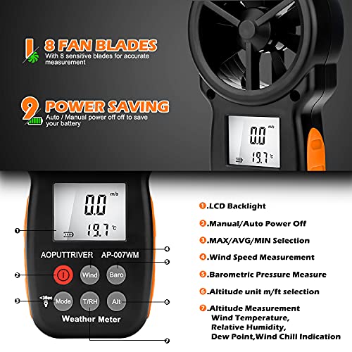 Anemometer,Digital Barometer Air Flow Wind Meter 16-Group Pressure Records - color: AP-007-WM Barometer
