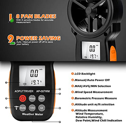 Anemometer,Digital Barometer Air Flow Wind Meter 16-Group Pressure Records - color: AP-007-WM Barometer