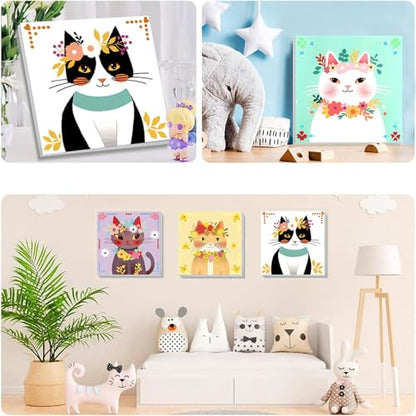 4 Pack Cat Paint by Number for Kids with Wooden Frame - Wooden Easel - color: BKH2013+BKH2014+BKH2015+BKH2016