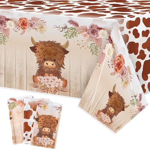 Highland Cow Party Tablecloths, Disposable Birthday Table Cover - color: Highland Cow