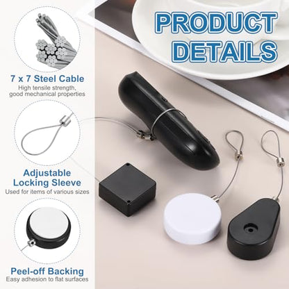 PATIKIL 3.3ft (1M) Retractable Remote Control Cable Tether 1.5N, 3PCS Remote Control Security Lanyard Lock Adjustable Locking Leash with Rope Locks for TVs Tablets Showroom, Black - color: Black, size: 3.3ft