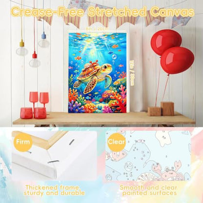 HITO Sea Turtle Paint by Numbers Kit for Kids with Frame Easel 8x12 inch - color: Cute Ocean Turtle