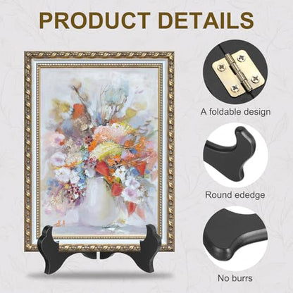 MECCANIXITY 2Pcs Wooden Easel Plate Holder, 4" Small Wood Easels Folding - color: Black, size: 4"