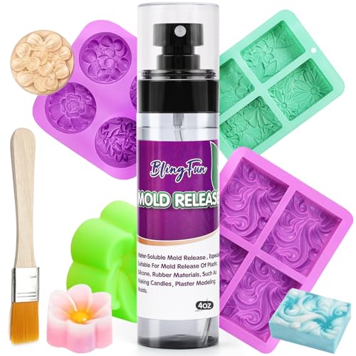 BlingFun Mold Release Spray for Candle Making & Epoxy - Uniform Coverage Fast Drying Non-Stick, Professional Grade Silicone Based Release Agent, Easy to Clean Extends Mold Life - color: 1/pack