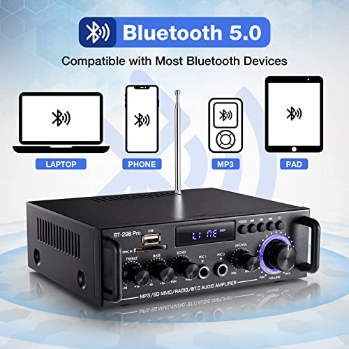 Facmogu BT-298 Pro Home Audio Amplifier, Bluetooth 5.0 800W Stereo Receiver - style: MAX 400Wx2
