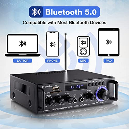 Facmogu BT-298 Pro Home Audio Amplifier, Bluetooth 5.0 800W Stereo Receiver - style: MAX 400Wx2