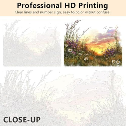 TUMOVO Adult Paint by Number Kits on Canvas, Meadows Paint by Numbers, Wildflowers Painting by Numbers for Adults, DIY Number Painting Kits Canvas Arts with Framed, 16 X20 Inch - color: Meadows-Framed