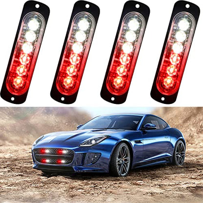6LED Car Truck Emergency Beacon Warning Hazard Flash Strobe Light Red/White 4-pack - color: Red White