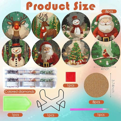 ijbnhd Christmas Diamond Art Coasters Kit, 8 PCS, 4X4inch - color: Christmas-5