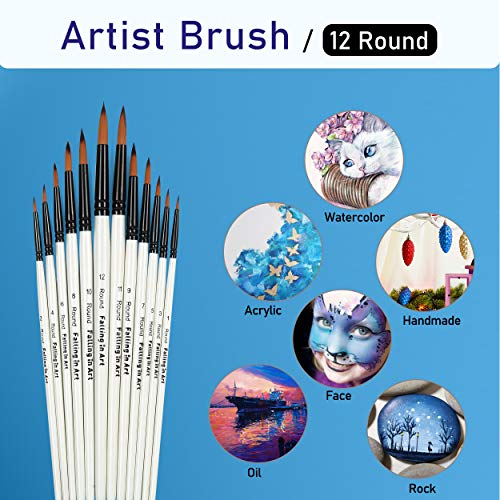 Falling in Art 12 PCS Professional Round Paint Brushes Set - style: 12 Pcs Round