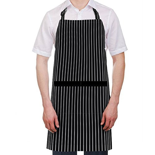 Syntus Apron for Men Women, Adjustable Cooking Kitchen Apron with 2 Pockets - color: Stripe Black Pin, style: 2 Polyester