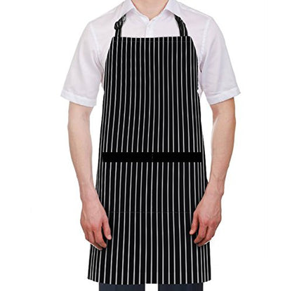 Syntus Apron for Men Women, Adjustable Cooking Kitchen Apron with 2 Pockets - color: Stripe Black Pin, style: 2 Polyester