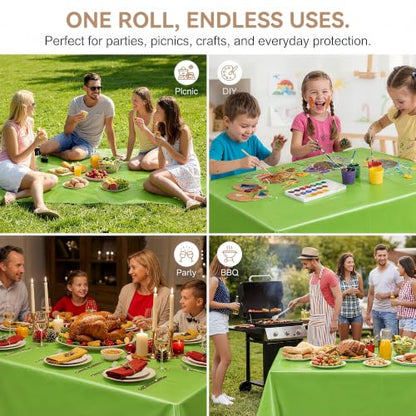 Plastic Tablecloth Roll with Slide Cutter, 54 in x 300 ft Table Cover - color: Grass Green