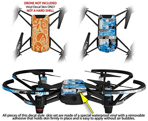 Skin Decal Wrap 2 Pack Compatible with DJI Ryze Tello Skull Sketches Orange Drone NOT Included