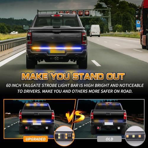 XRIDONSEN 48 inch 288 LED Tailgate Strobe Lights Rear Emergency Lights - color: Amber/Blue