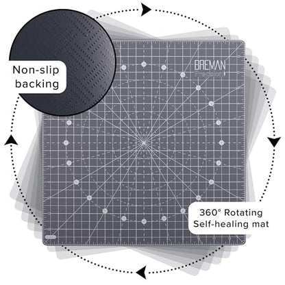 WA Portman 13x13 Rotating Cutting Mat for Quilting, Self Healing Craft Mat