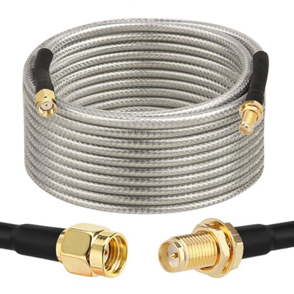 RP-SMA Male to RP-SMA Female Bulkhead Cable 25FT, RG58 Coaxial Cable with Panel Mount, Gold Plated Connector, Low Loss RF Extension Cable for WiFi Antenna, Router, FPV, SDR - size: 25FT