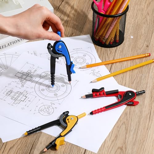 Chengu 24 Pcs Math Geometry Compass Bulk with Pencils 6 Inch, Dark Color - color: Dark Color