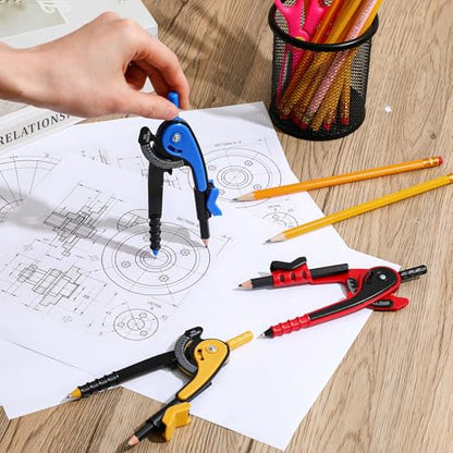 Chengu 24 Pcs Math Geometry Compass Bulk with Pencils 6 Inch, Dark Color - color: Dark Color