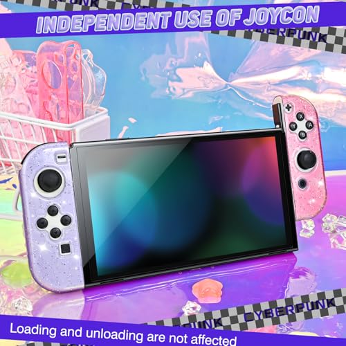 DLseego Glitter Protective Case for Switch Joy Con Controllers, Handheld Soft Silicone TPU Protective Cover Replacement Shell Case Suitable for Switch & Switch OLED Model Joy Cons - Purple Pink - color: Purple Pink