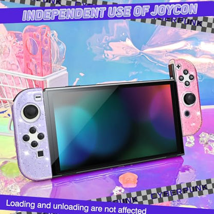DLseego Glitter Protective Case for Switch Joy Con Controllers, Handheld Soft Silicone TPU Protective Cover Replacement Shell Case Suitable for Switch & Switch OLED Model Joy Cons - Purple Pink - color: Purple Pink